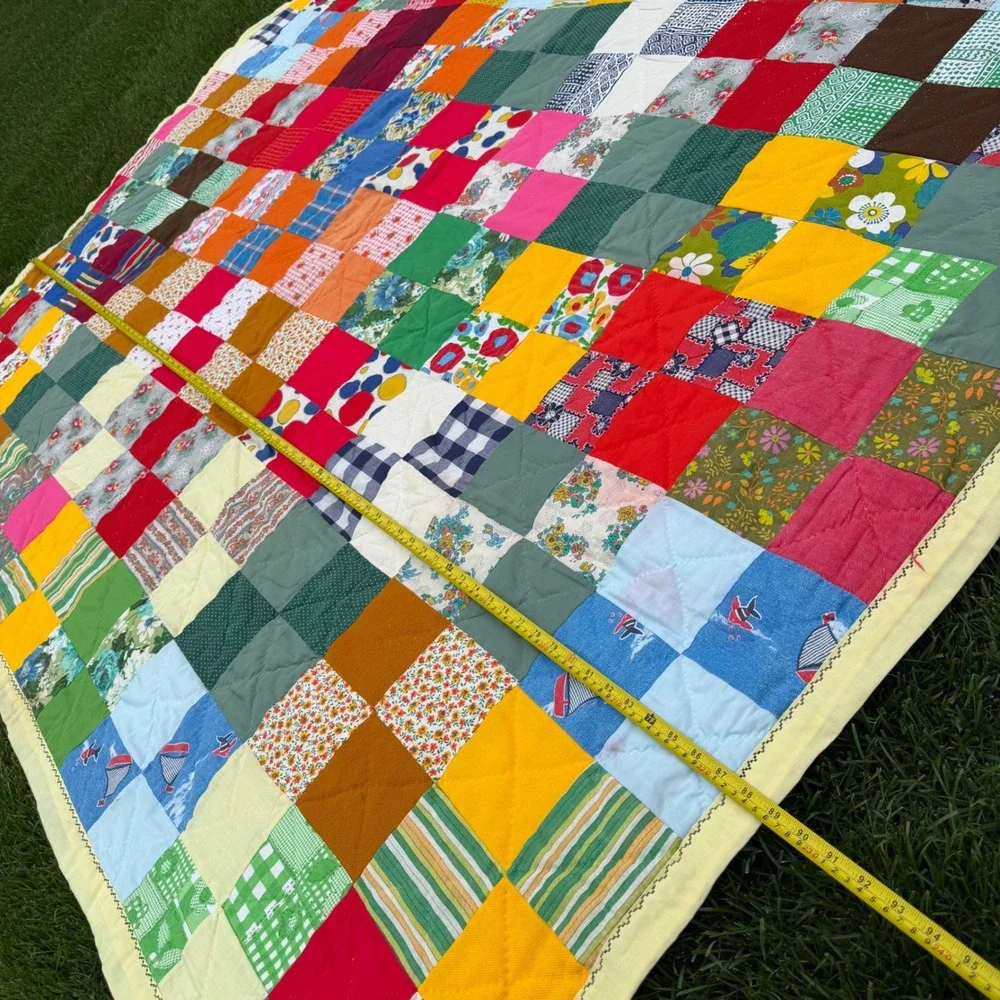 A+ Vintage Handmade Patchwork Quilt Multi Color Scrap Block Cottagecore 89x75